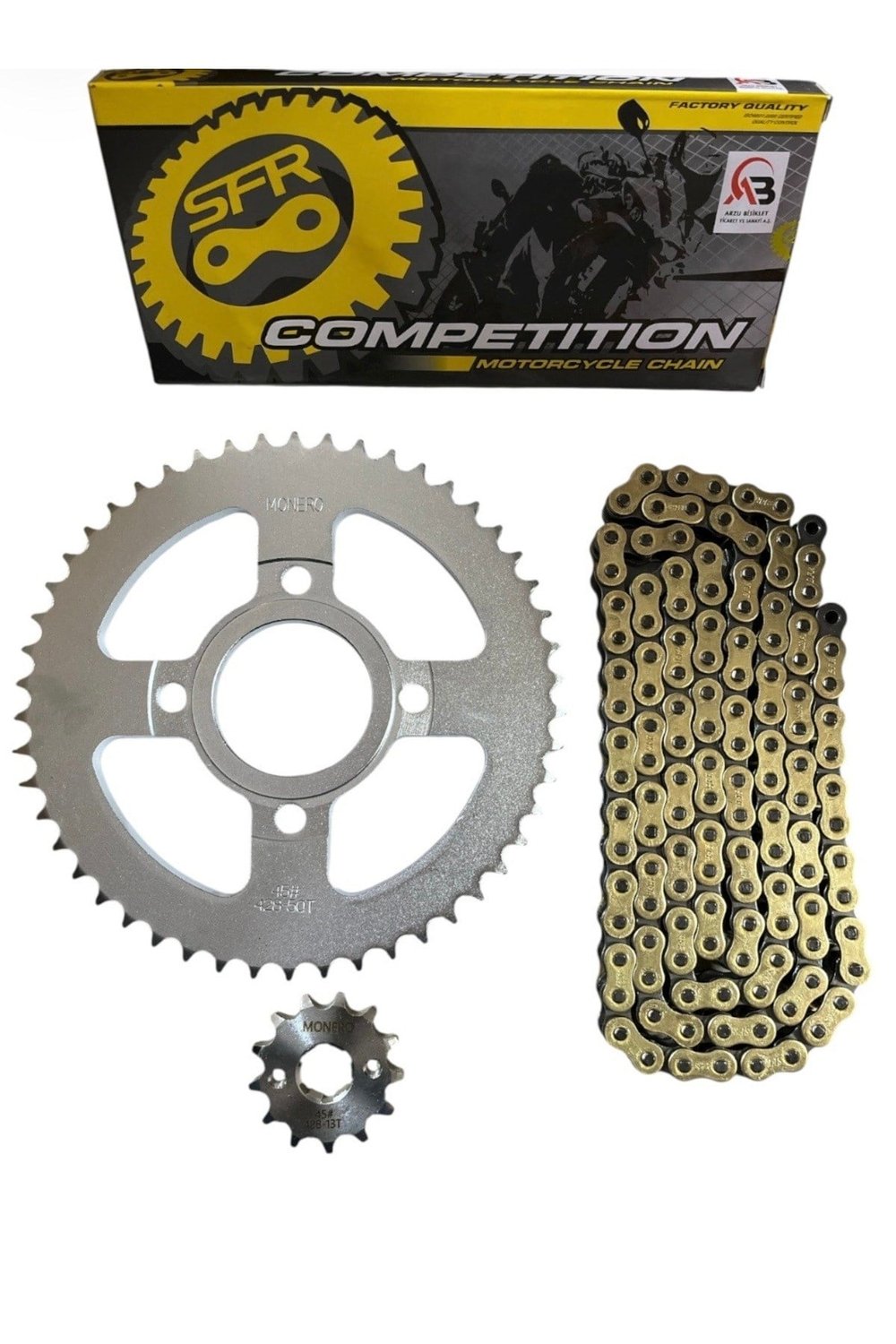 KUBA TK 03 PERFORMANSLI ZİNCİR DİŞLİ SETİ - ÖN 13T + ARKA 50T + SFR ORİNGLİ 428H x 128L ZİNCİR GOLD