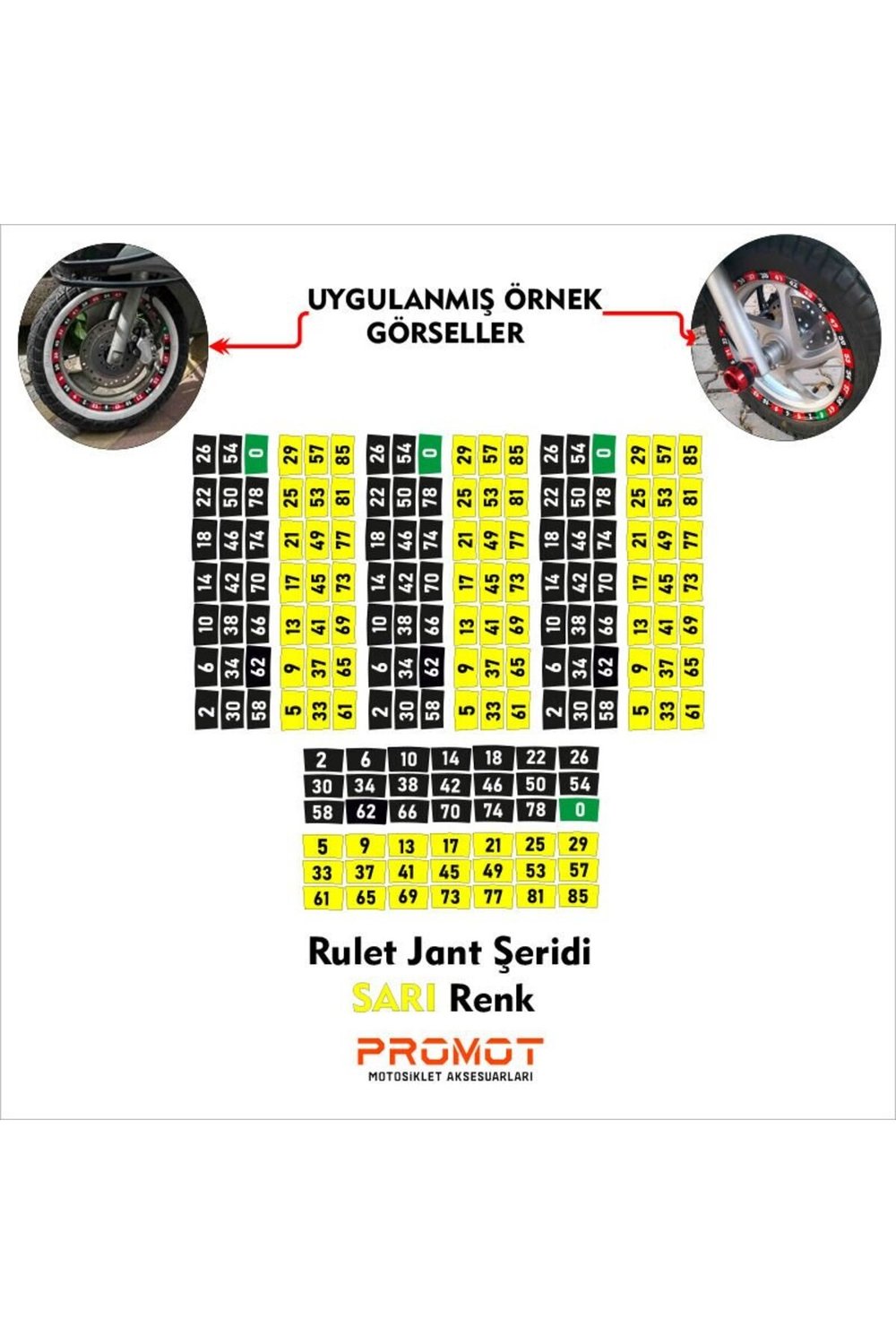 MOTOSİKLET RULET JANT ŞERİDİ SARI UNİVERSAL