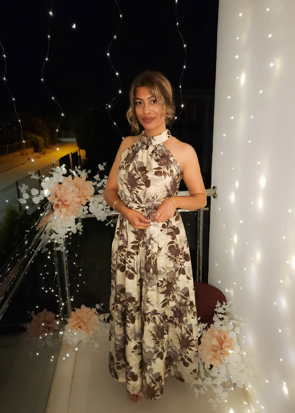 Halter Yaka Elbise - Desenli