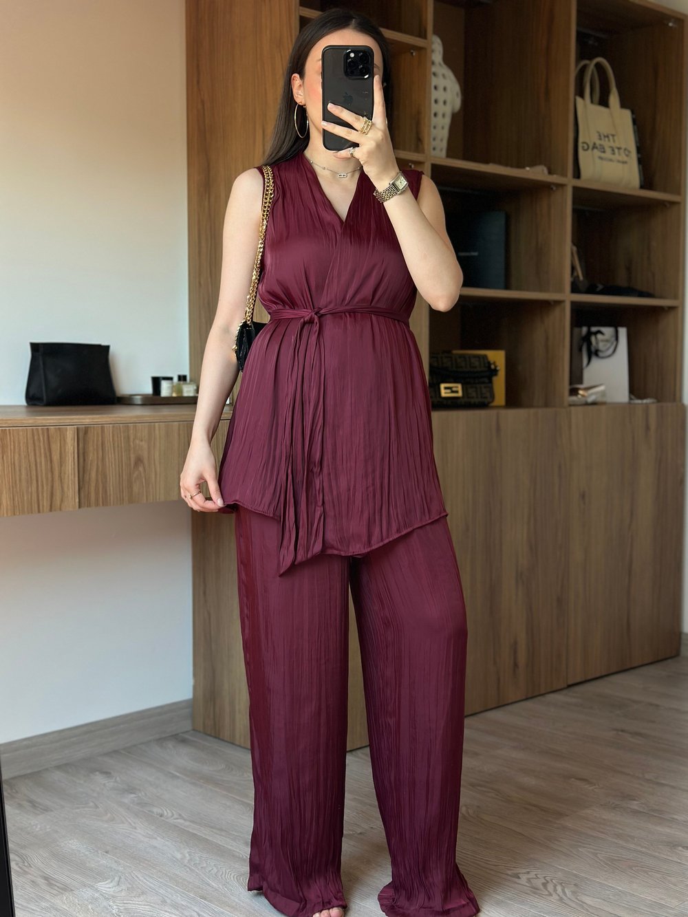 Venera Saten Takım - Bordo