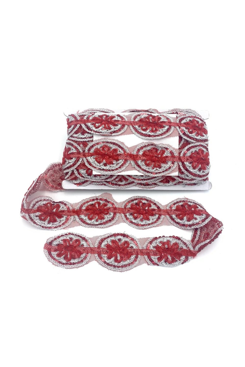 Organze Pul Dantel A8-1703 13,5mt-kırmızı Gümüş