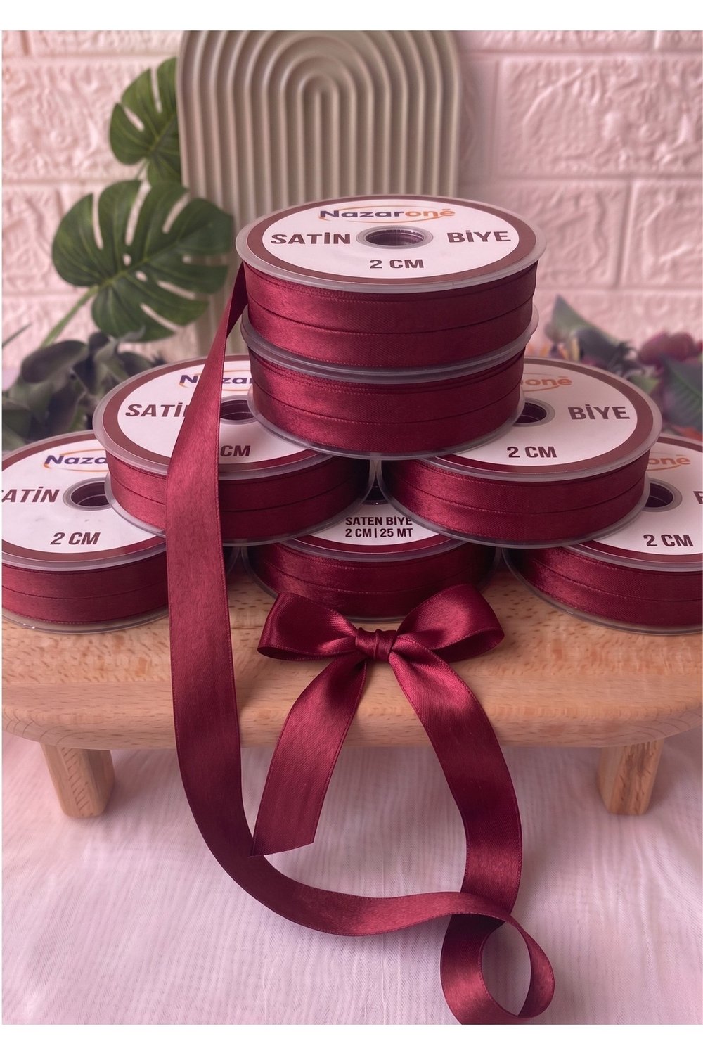 Saten Biye 2cm- 25mt- Açık Bordo