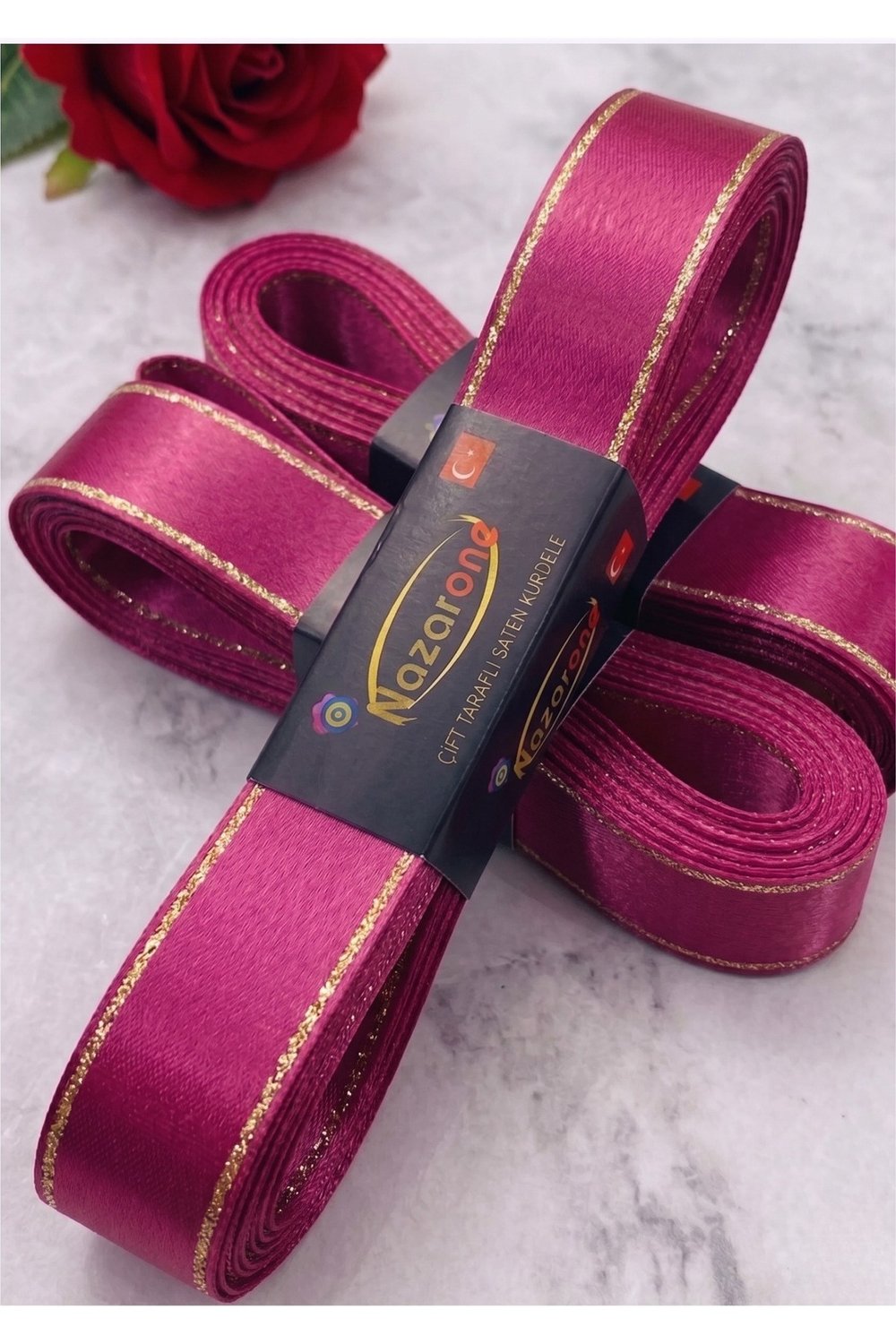 Saten Simli Kurdele 2cm-10mt-fuşya(803)