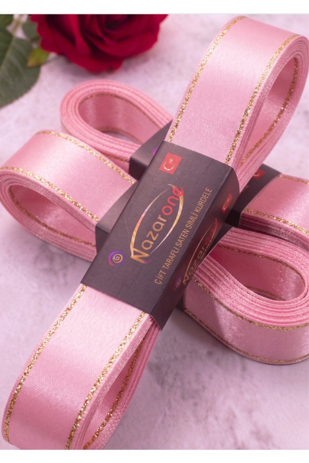 Saten Simli Kurdele 2cm-10mt-pembe