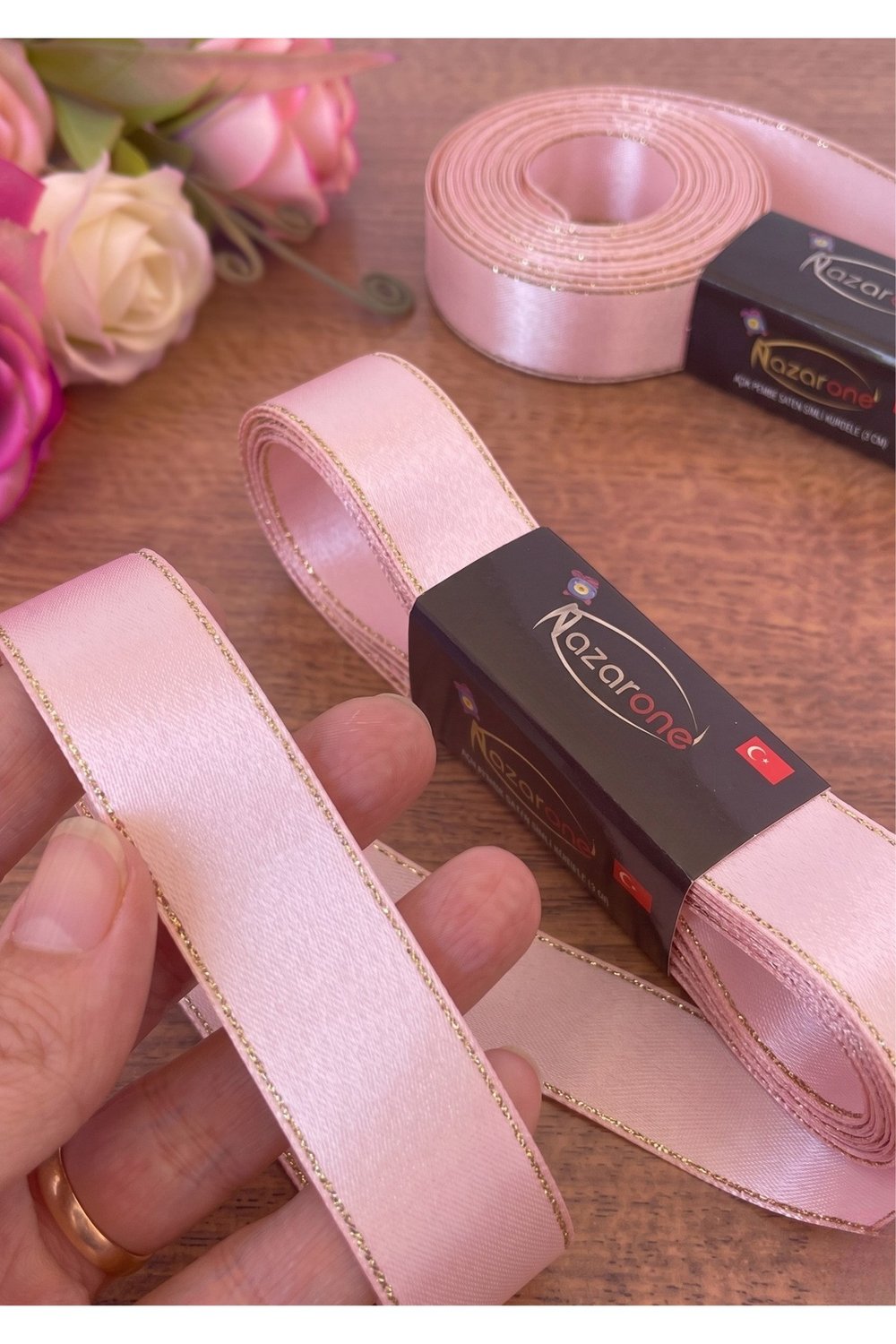 Saten Simli Kurdele 3cm-10mt-pembe