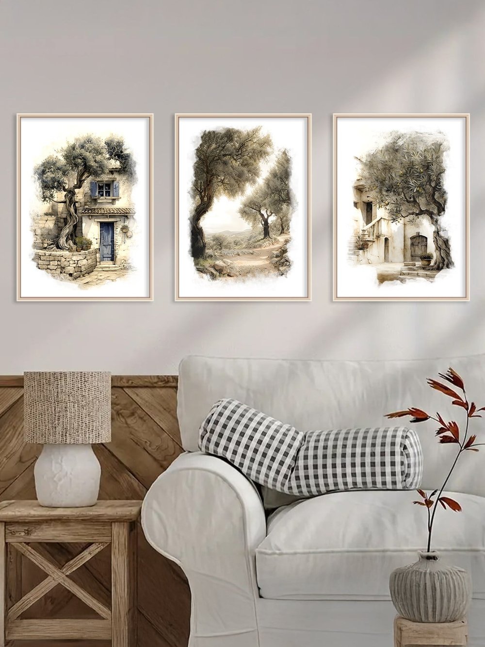 Ahşap Çerçeveli Rustik Zeytin Ağaçları 3'lü Set Tablo