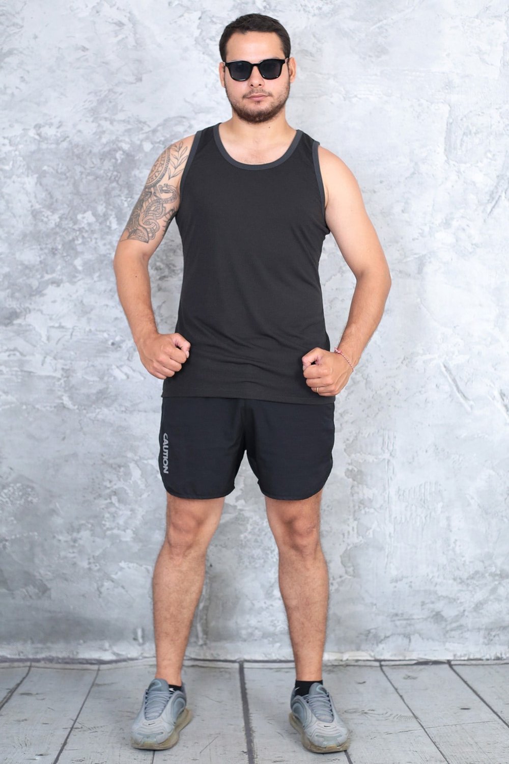 Erkek siyah %100 slim fit pamuk penye halter yaka sporcu atlet