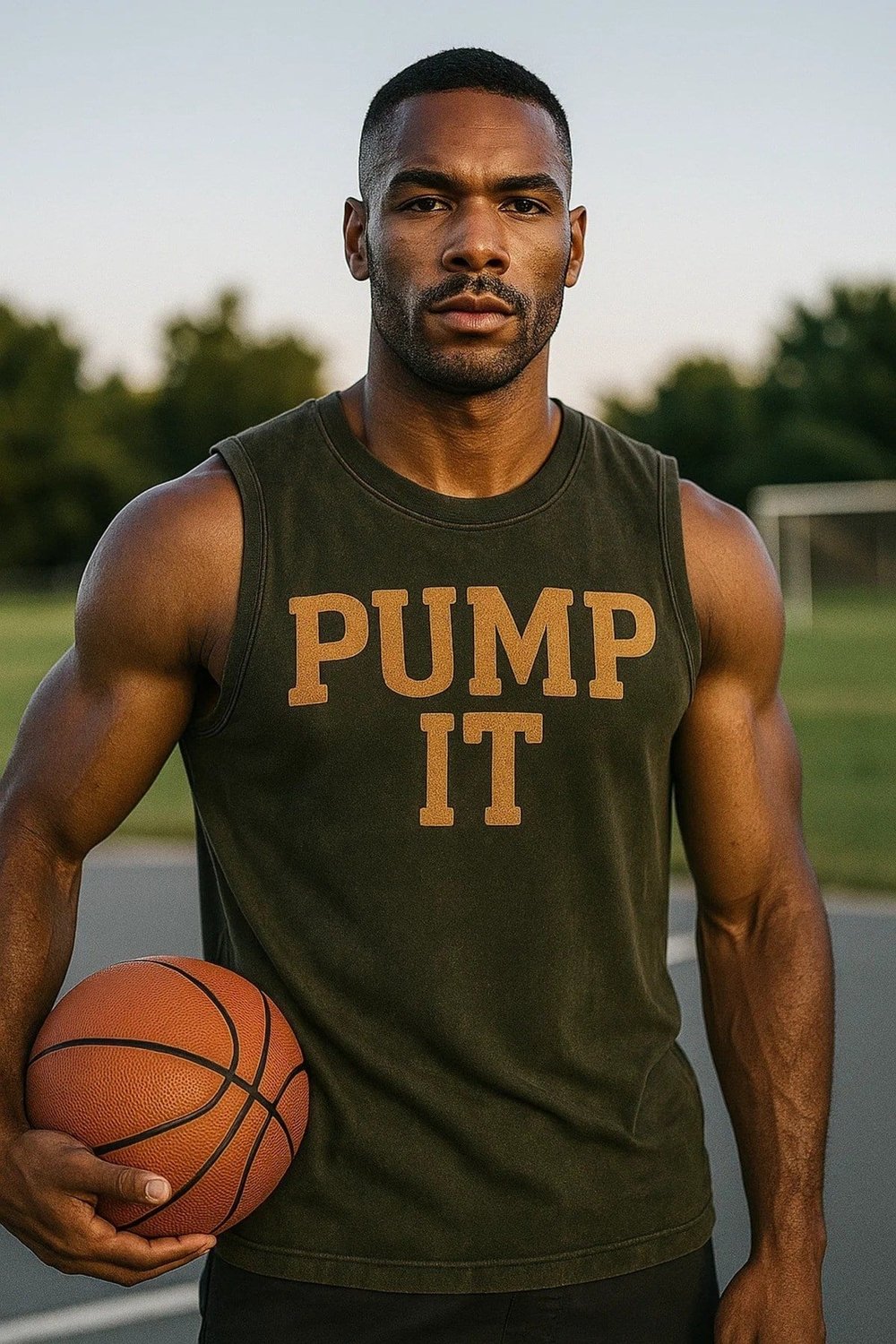 Siyah Erkek Pamuklu Antrenman Sporcu Atleti Oversize Yıkamalı Pump It Baskılı Kolsuz T-Shirt