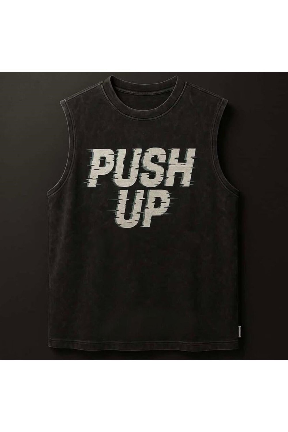 Siyah Erkek Pamuklu Antrenman Sporcu Atleti Oversize Yıkamalı Push Up Baskılı Kolsuz T-Shirt