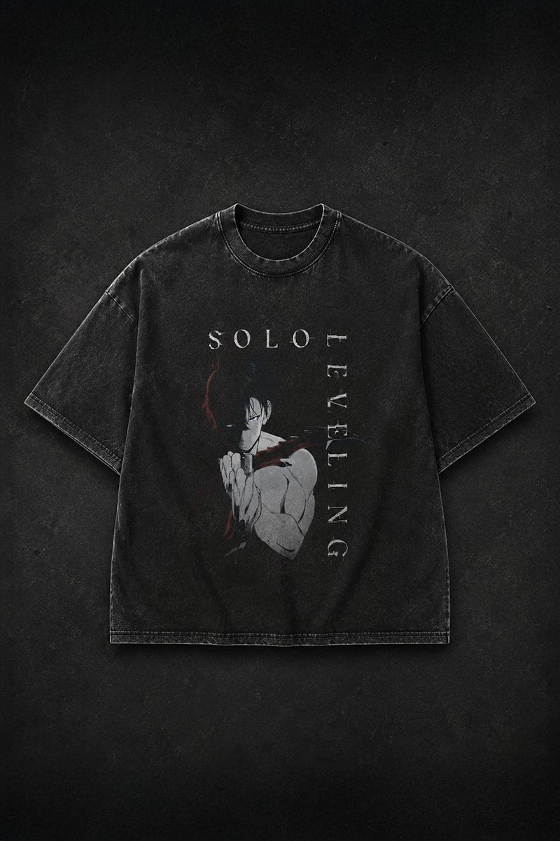 Siyah Yıkamalı Solo Leveling Unisex T-Shirt