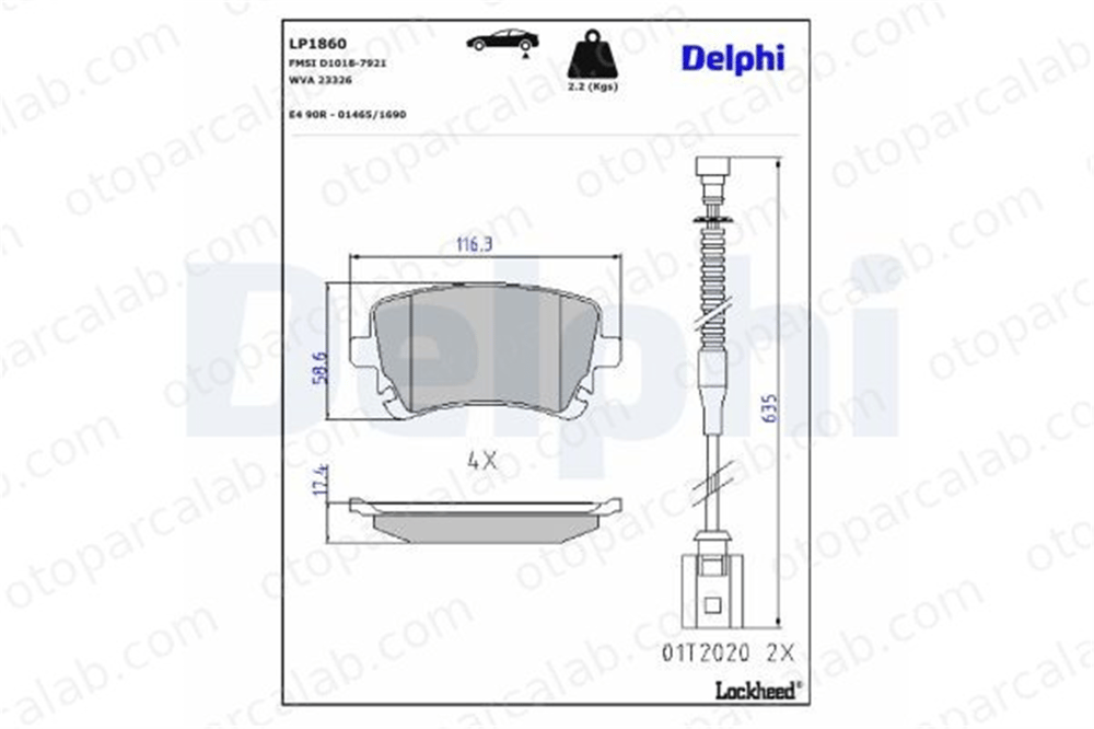 APETECH AP1582 Fren Disk Balata Arka AUDI A6 C6 Avant A6 C6 LP1860 3D0698451