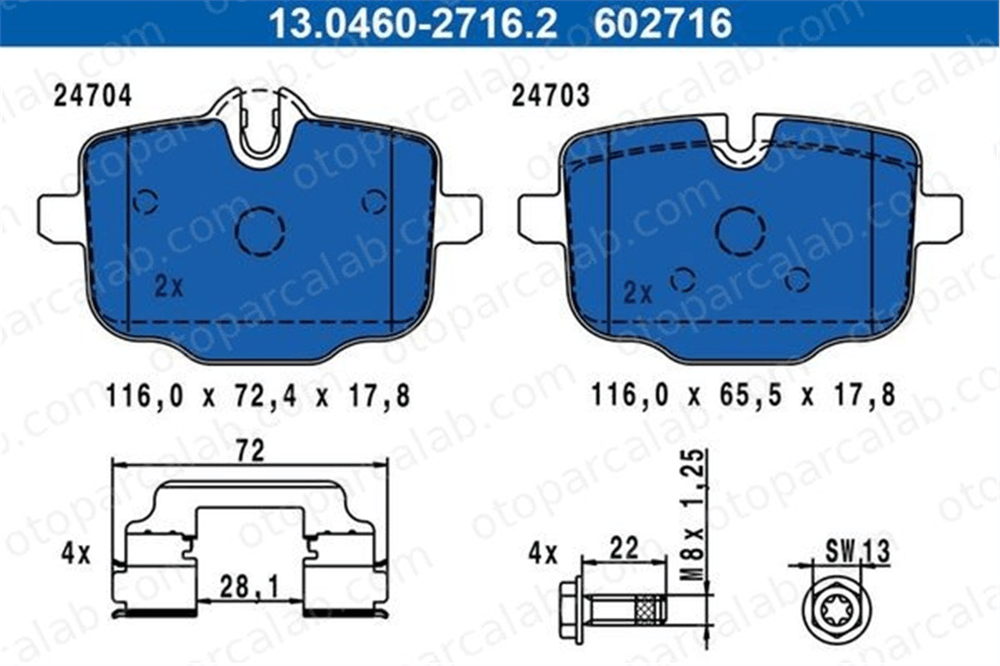 ATE 13.0460-2716.2 Fren Disk Balata Arka BMW 5 Touring 5 34212284389 34216775346