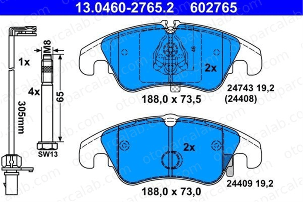 ATE 13.0460-2765.2 Fren Disk Balata Ön AUDI A6 C7 A6 C7 Avant 4G0698151AA 4G0698151L