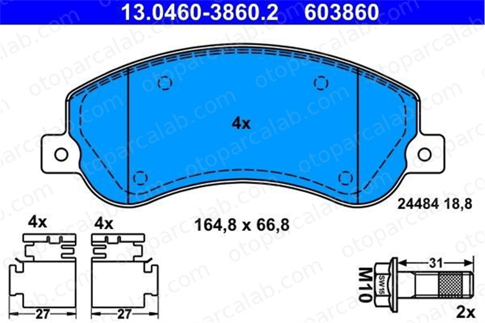 ATE 13.0460-3860.2 Fren Disk Balata Ön VW AMAROK AMAROK Platform şasi 6C112K021AB 2H0698151A