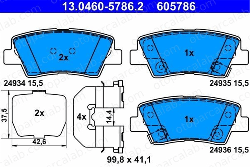 ATE 13.0460-5786.2 Fren Disk Balata Arka HYUNDAI TUCSON KIA SOUL I 583022EA31 583023KA35