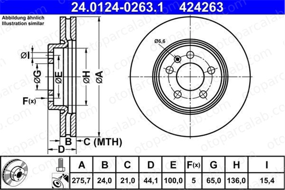 ATE 24 0124-0263 1 Fren Disk Ayna Ön Sağ ve Sol SEAT IBIZA V VW POLO VI 2Q0615301H