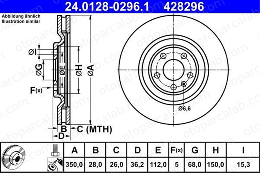 ATE 24 0128-0296 1 Fren Disk Ayna Arka Sağ ve Sol AUDI A6 C8 A6 C8 Avant 4M0615601J 4M0615601P