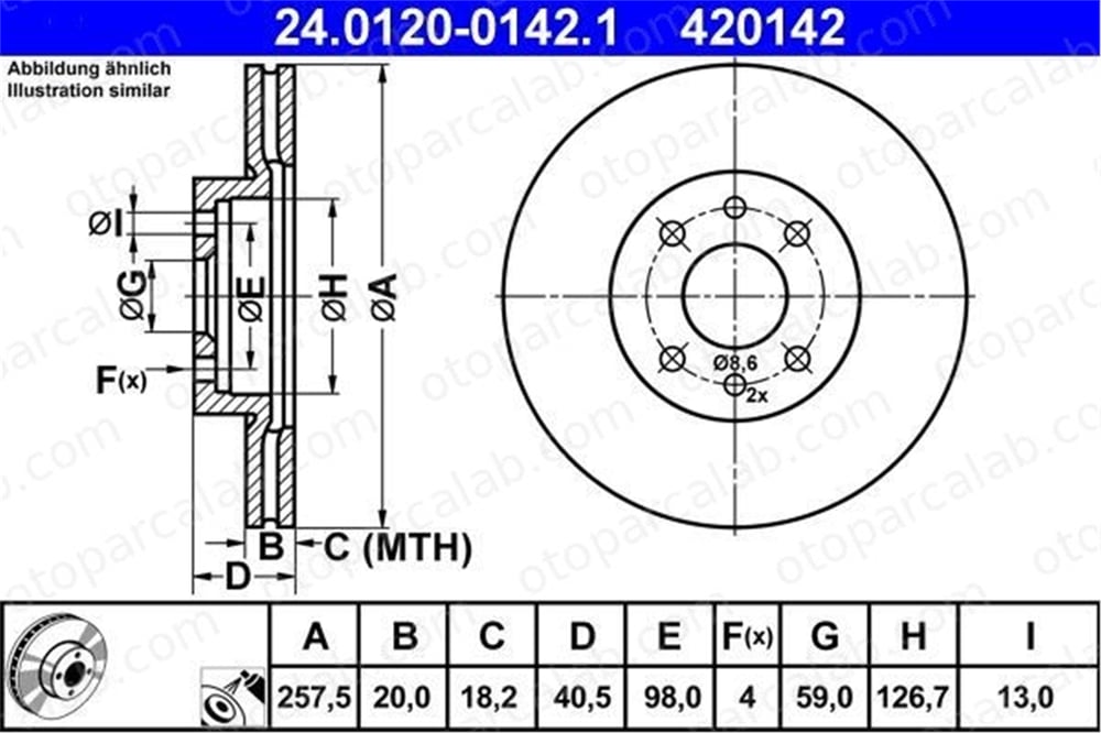 ATE 24.0120-0142.1 Fren Disk Ayna Ön Sağ ve Sol FIAT BRAVA PALIO 46416712 46423415