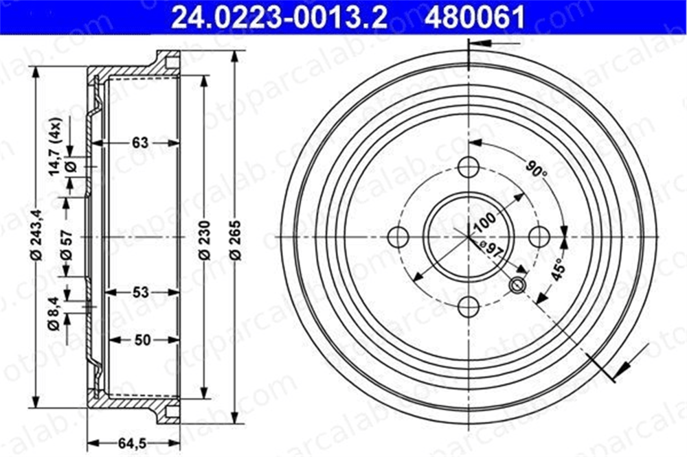 ATE 24.0223-0013.2 Kampana Arka Sağ veya Sol OPEL ASTRA F Station wagon ASTRA G Station wagon 34211159486 568063