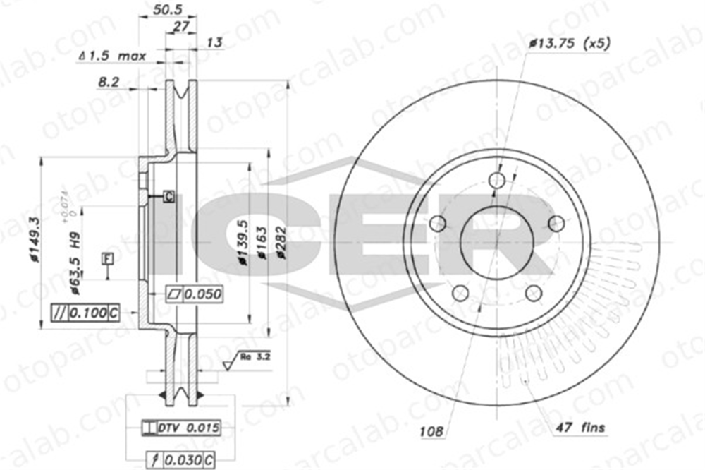 AYD 51447 Fren Disk Ayna Ön Sağ ve Sol FORD FOCUS IV FOCUS IV Turnier 2305503 2208066