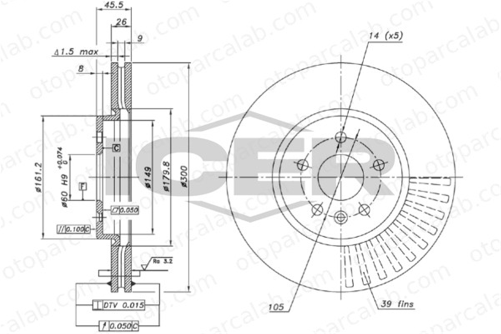 AYD 51453 Fren Disk Ayna Ön Sağ ve Sol OPEL ASTRA K ASTRA K Sports Tourer 13597467 13515909