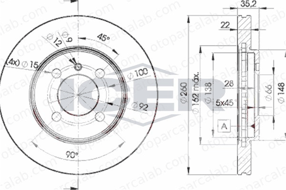 AYD 51503 Fren Disk Ayna Ön Sağ ve Sol BMW 3 3 Touring 34111160915 34111154749