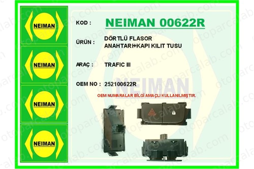 BESCHER 00622R Dörtlü Flaşör Düğmesi RENAULT TRAFIC III Minibüs/Otobüs TRAFIC III Panelvan/Van 252100622R