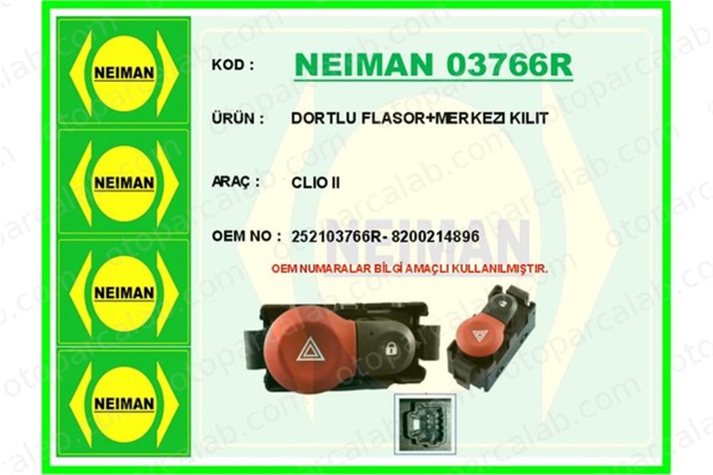 BESCHER 03766R Dörtlü Flaşör Düğmesi RENAULT CLIO III CLIO III Kasa/eğik arka 252103766R 8200214896