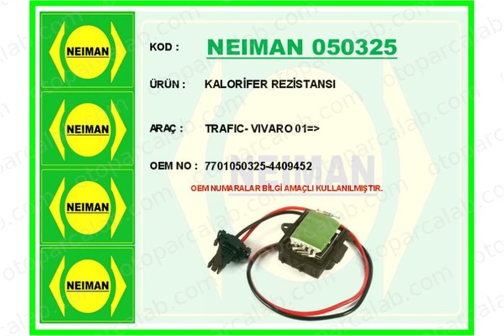 BESCHER 050325 Kalorifer Rezistansı OPEL VIVARO A Minibüs/Otobüs VIVARO A Panelvan/Van 7701050325 4409452