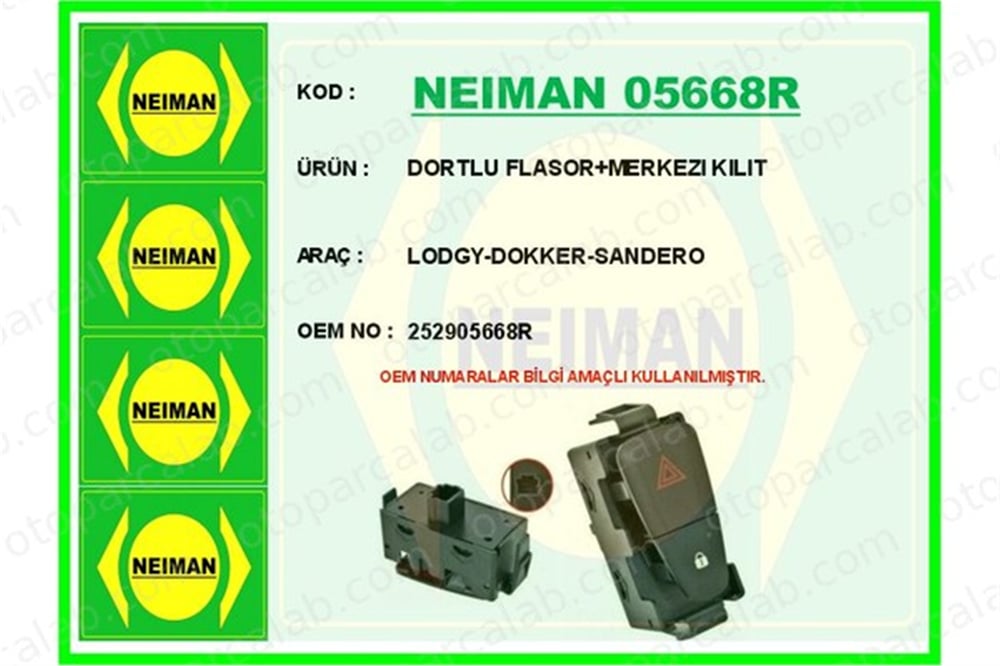 BESCHER 05668R Dörtlü Flaşör Düğmesi RENAULT MEGANE III Hatchback MEGANE III Coupe 252905668R 252100001R