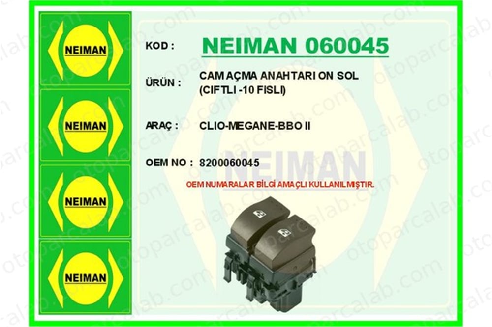 BESCHER 060045 Cam Açma Düğmesi Ön Sol RENAULT THALIA I MEGANE II 8200060045 8200084008