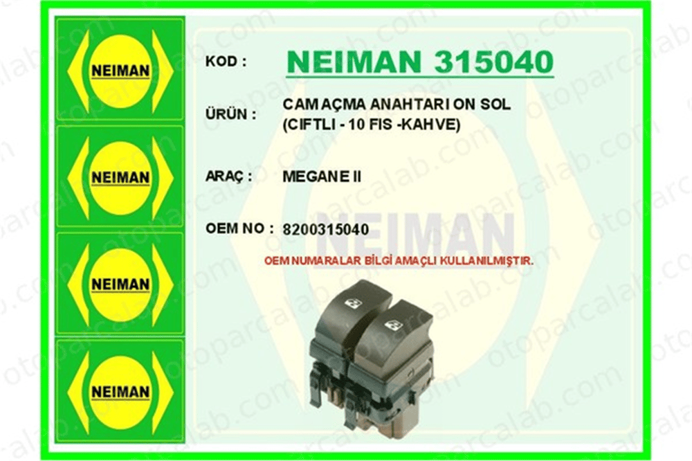 BESCHER 315040 Cam Açma Düğmesi Ön Sol RENAULT LAGUNA II Grandtour MEGANE II 8200315040 8200015085