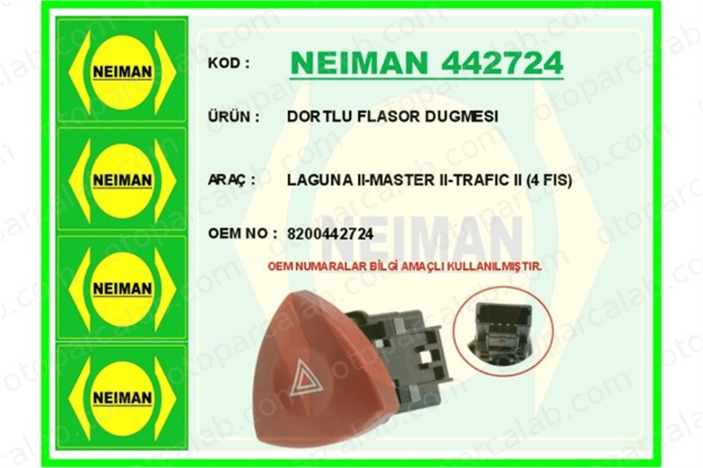BESCHER 442724 Dörtlü Flaşör Düğmesi RENAULT LAGUNA II OPEL MOVANO B Panelvan/Van 8200442724 252904889R