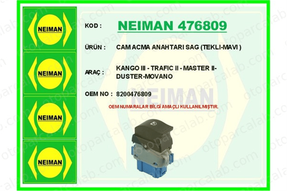 BESCHER 476809 Cam Açma Düğmesi Ön Sağ OPEL MOVANO B Panelvan/Van MOVANO B Platform şasi 8200476809 4419781