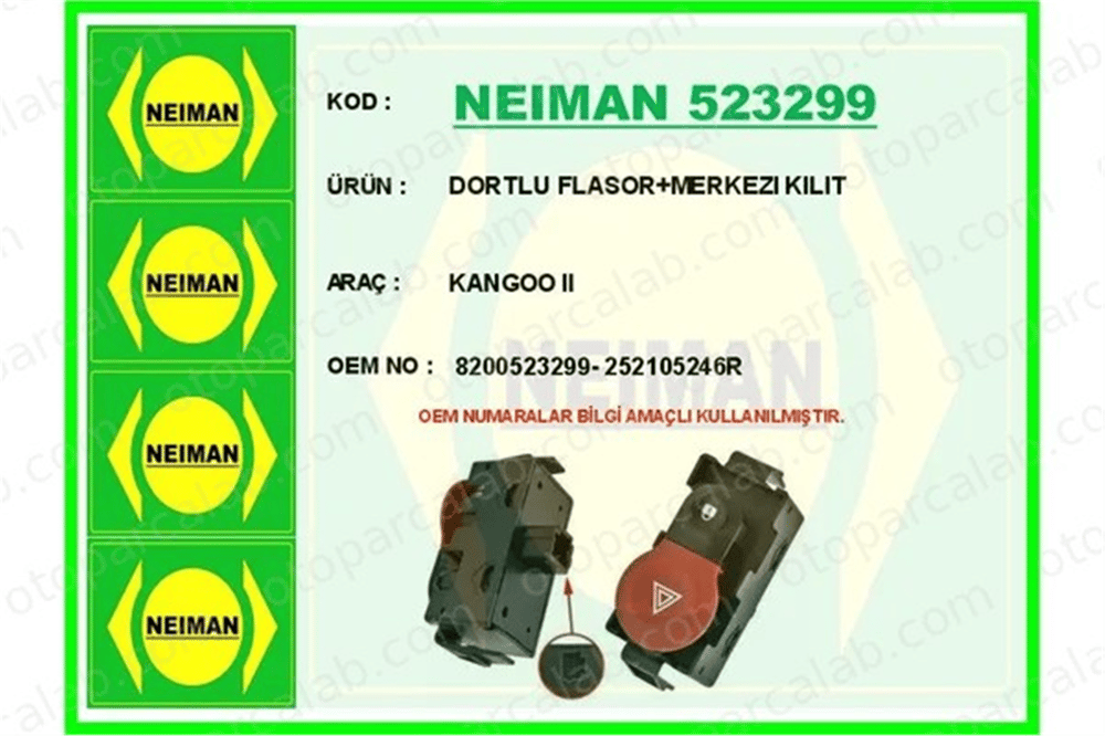 BESCHER 523299 Dörtlü Flaşör Düğmesi RENAULT MEGANE III Hatchback MEGANE III Coupe 8200523299 252105246R