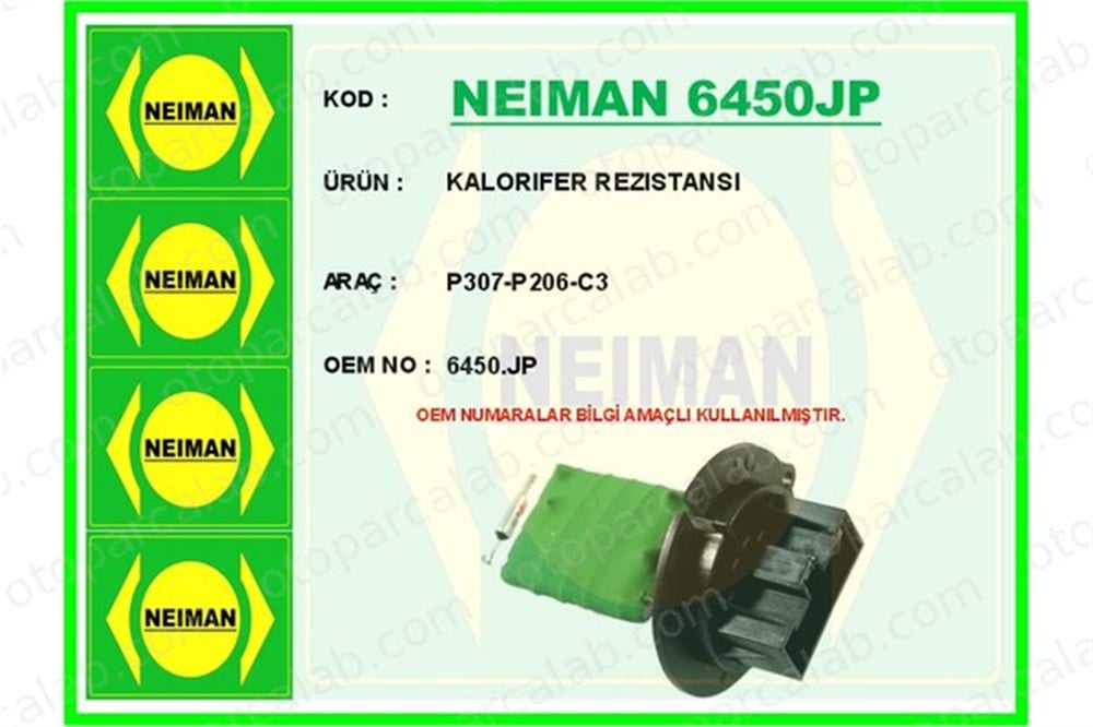 BESCHER 6450JP Kalorifer Rezistansı PEUGEOT 206 Hatchback CITROËN C3 I 6450JP 9636618080