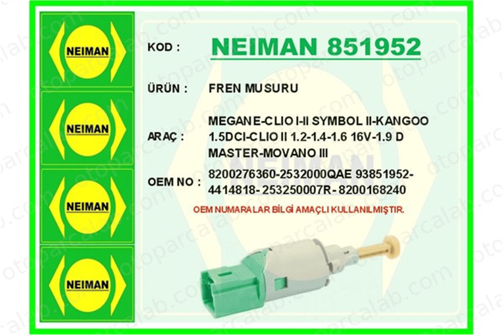 BESCHER 851952 Fren Müşürü RENAULT CLIO II KANGOO Express 8200276360 2532000QAE