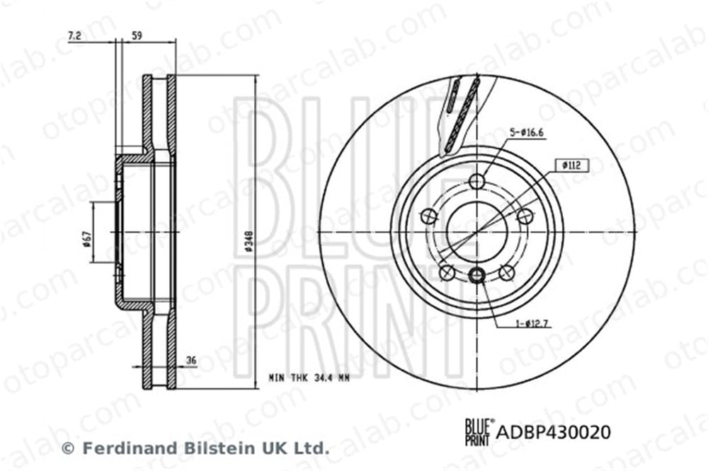 BLUE PRINT ADBP430020 Fren Disk Ayna Ön Sol BMW 5 5 Touring 3411686091 34106880075