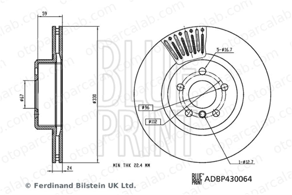 BLUE PRINT ADBP430064 Fren Disk Ayna Ön Sol BMW 5 5 Touring 34116860907 34106880072