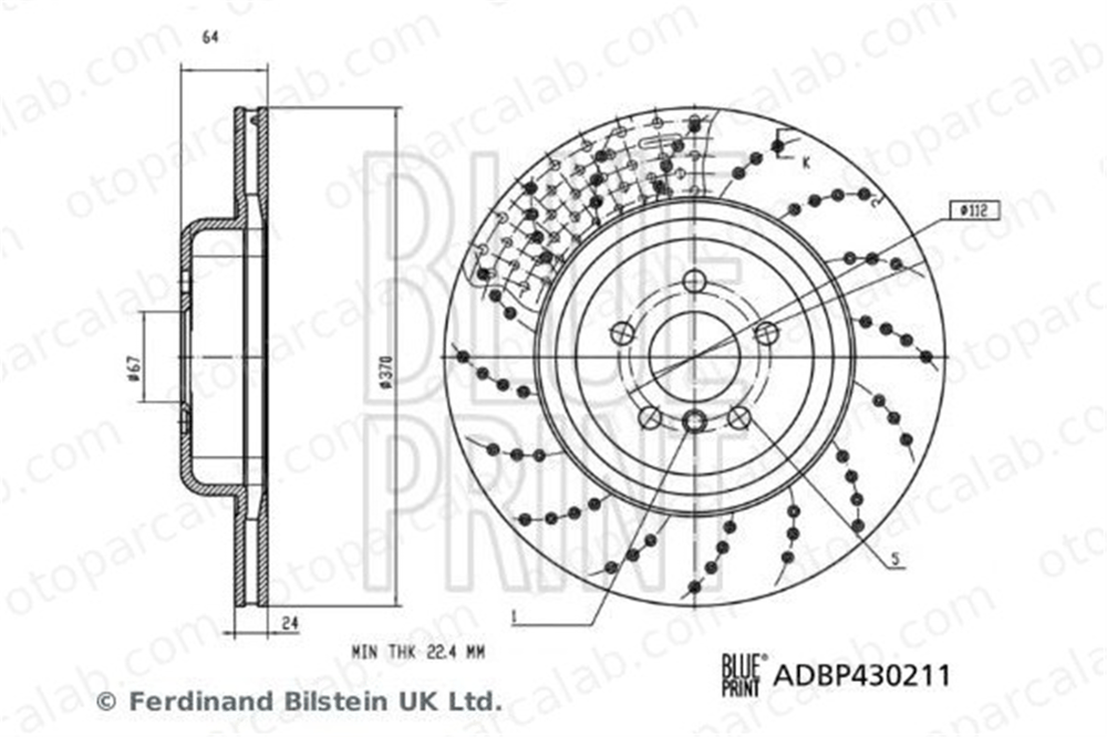 BLUE PRINT ADBP430211 Fren Disk Ayna Arka Sol BMW 5 5 Touring 34216878179