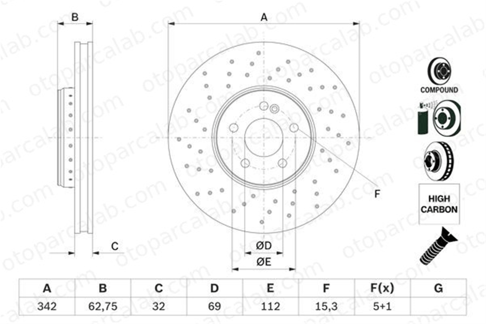 BOSCH 0 986 479 G40 Fren Disk Ayna Ön Sağ ve Sol MERCEDES-BENZ C-SERISI C-SERISI T-Model A0004212212 4212212