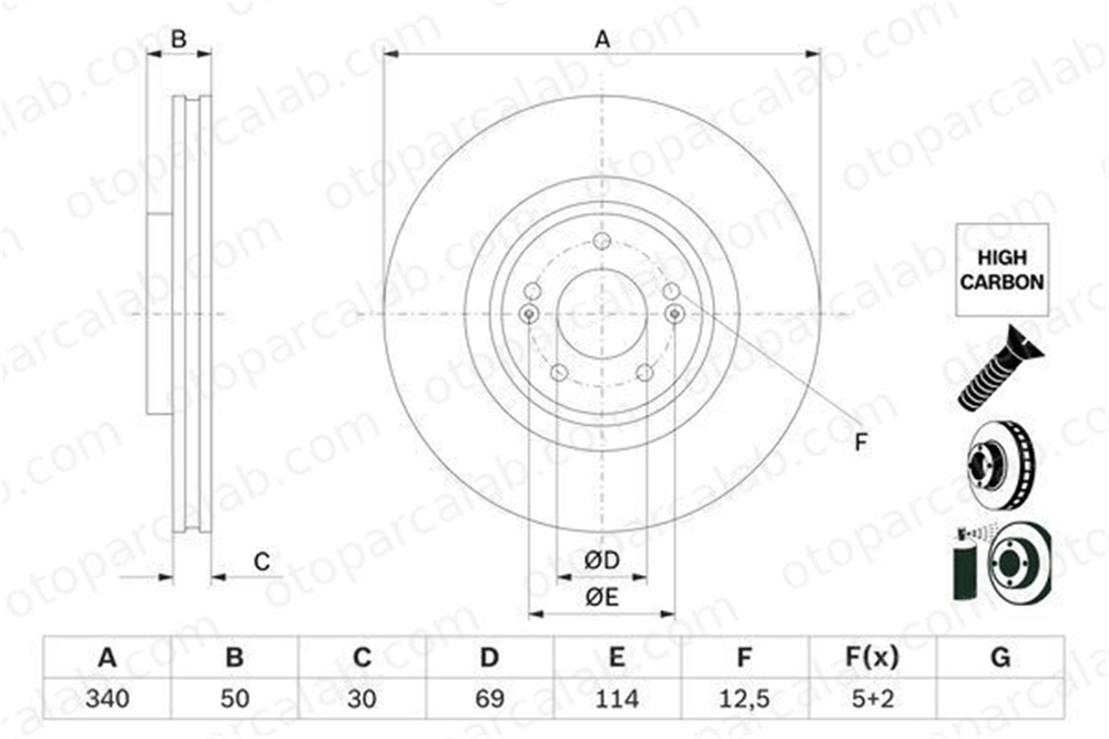 BOSCH 0 986 479 G93 Fren Disk Ayna Ön Sağ ve Sol HYUNDAI SANTA FE IV KIA SORENTO III 51712C5700