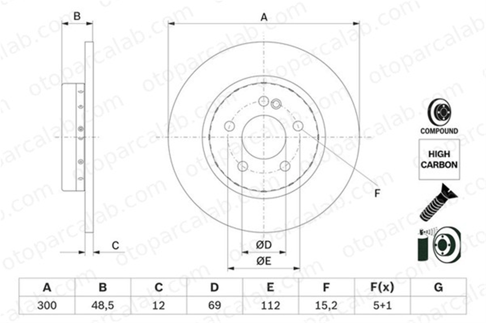 BOSCH 0 986 479 H49 Fren Disk Ayna Arka Sağ ve Sol MERCEDES-BENZ C-SERISI C-SERISI T-Model A0004230512 4230512