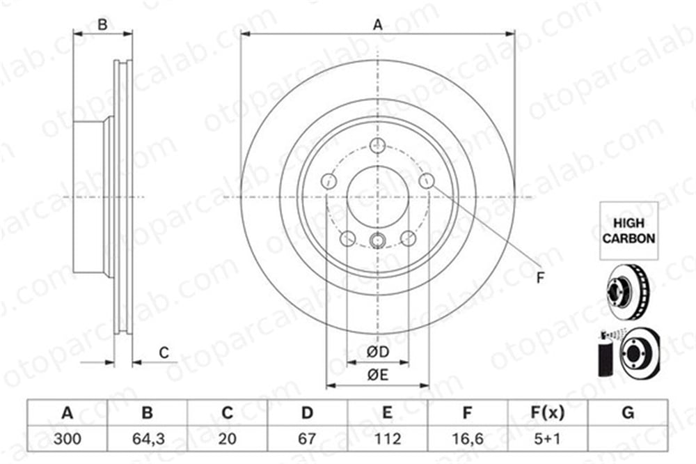 BOSCH 0 986 479 J70 Fren Disk Ayna Arka Sağ ve Sol BMW 3 3 Touring 34206877213 34206877225