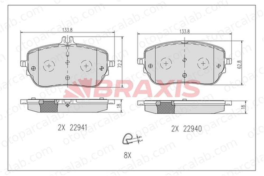 BRAXIS AB0634 Fren Disk Balata Ön MERCEDES-BENZ A-SERISI B-SERISI Sports Tourer A0004207000 A0004206902