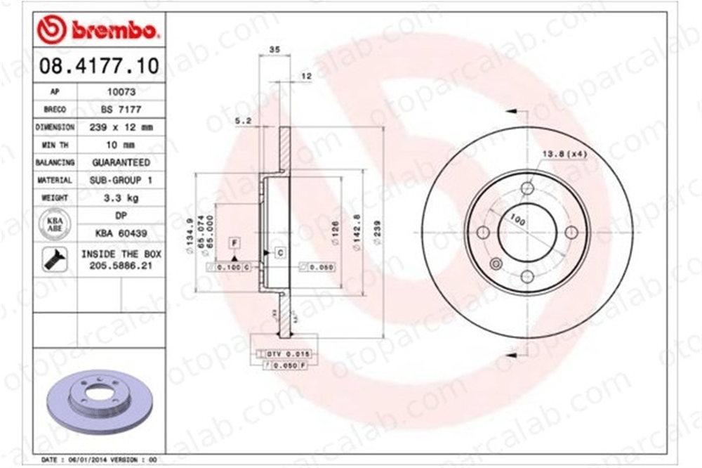 BREMBO 08.4177.10 Fren Disk Ayna Ön Sağ ve Sol VW GOLF II JETTA II 321615301 171615301