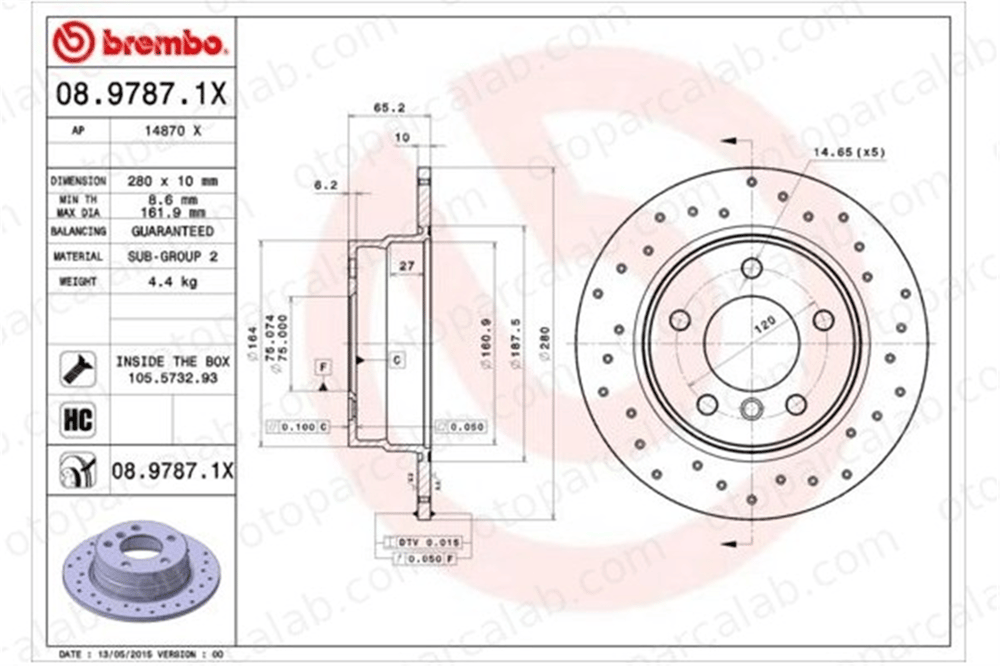 BREMBO 08.9787.1X Fren Disk Ayna Arka Sağ ve Sol BMW 1 34216764647 34216855001