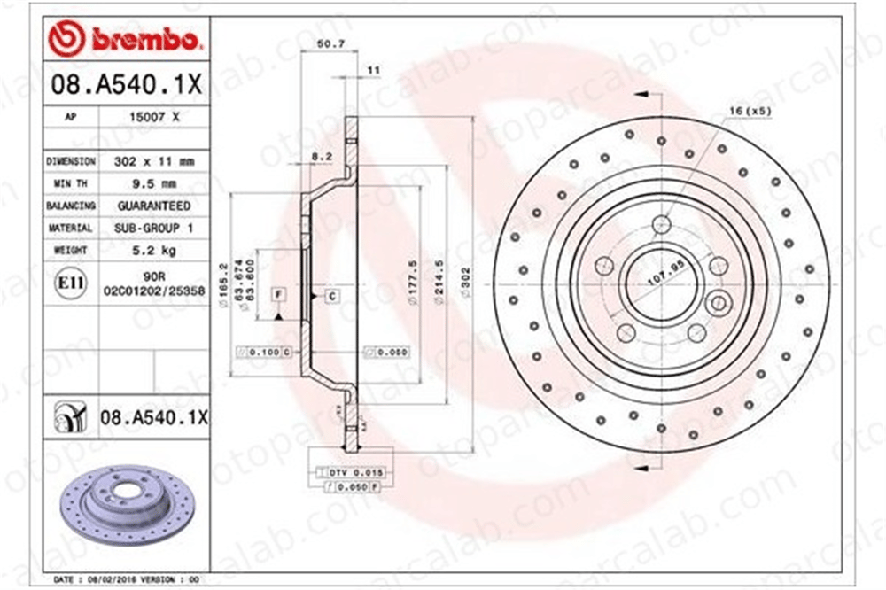 BREMBO 08.A540.1X Fren Disk Ayna Arka Sağ ve Sol FORD MONDEO IV MONDEO IV Turnier 6G912A315BA 1405500