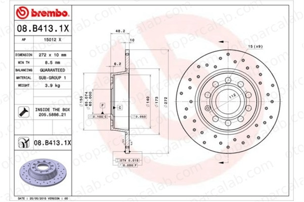 BREMBO 08.B413.1X Fren Disk Ayna Arka Sağ ve Sol AUDI A3 Sportback SEAT LEON 5Q0615601D 1K0615601AA
