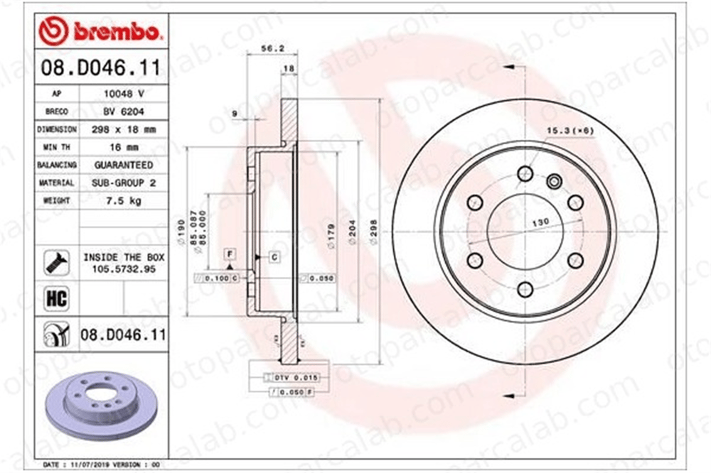 BREMBO 08.D046.11 Fren Disk Ayna Arka Sağ ve Sol MERCEDES-BENZ SPRINTER 3,5-t Panelvan/Van SPRINTER 3,5-t Platform şasi A9104232100 9104232100